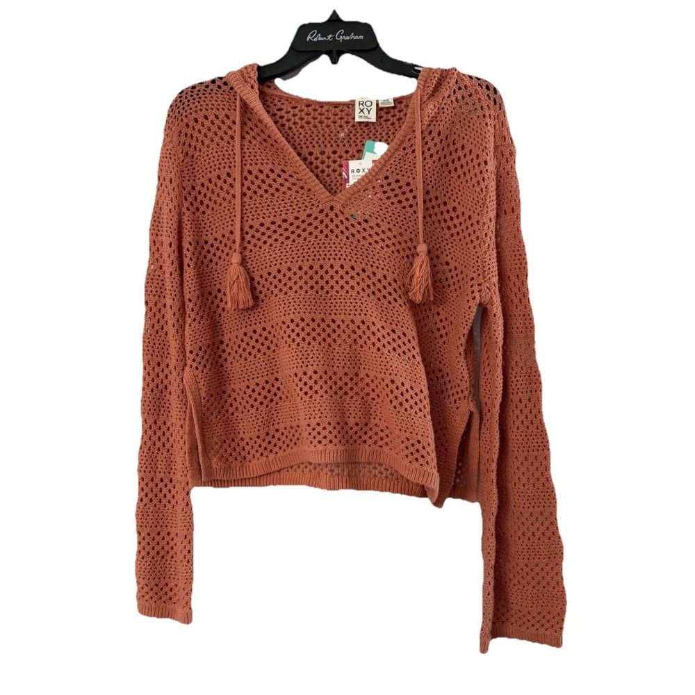 NWT Roxy After Beach Break‎ Womens Long Sleeve Crochet Sweater Coral Size Small